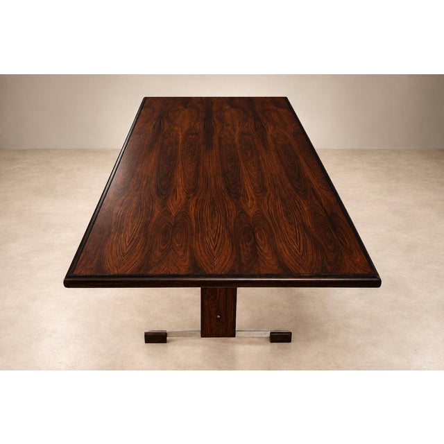 1960s Extendible Brazilian Modern Dining Table in Rosewood with Chrome Details, Att. to Jorge Zalszupin, Brazil, 1960s For Sale - Image 5 of 17