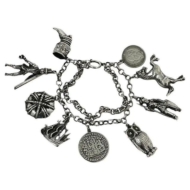 1960s Mid-20th Century Dutch Silver Large Charms Bracelet, 1960s For Sale - Image 5 of 5