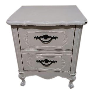 1970s White French Provincial Wood Nightstand Two Drawer For Sale