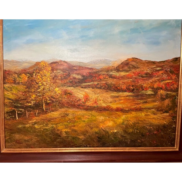 1980s Large m.h. Wilk, Autumnal Farm Landscape Expressionism Oil Painting on Canvas For Sale - Image 11 of 12