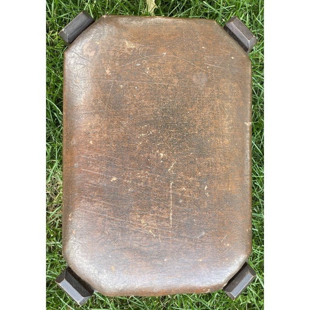 Antique Arts and Crafts Wood & Leather Footstool, Signed For Sale - Image 14 of 14