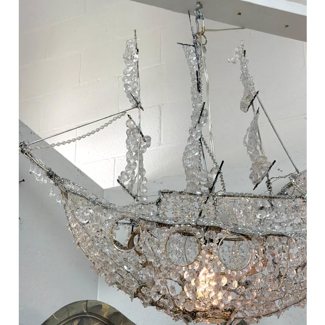 Italian Vintage Venetian Style Lucite Crystal Ship Motif Chandelier For Sale - Image 11 of 18