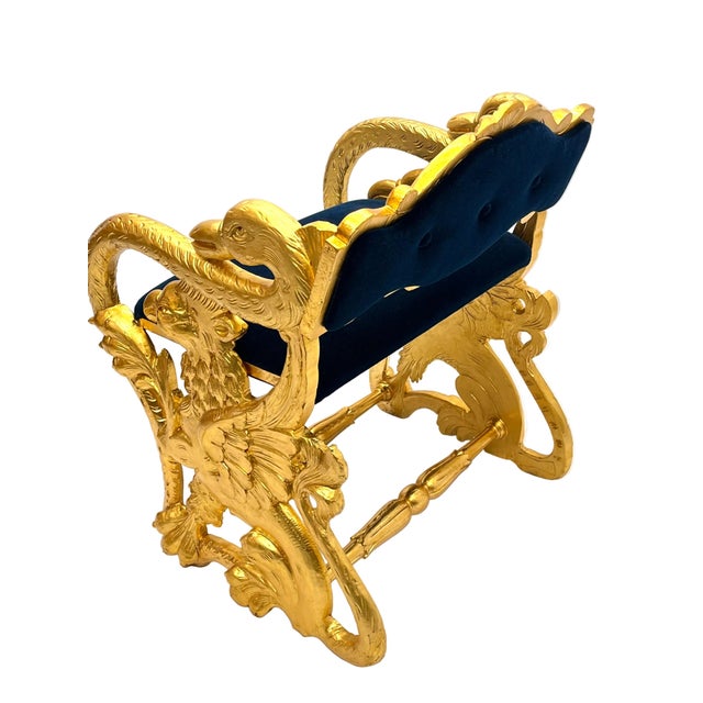 Rococo Antique Federal Style Carved Swan and Eagle Carousel Chair Newly Reupholstered For Sale - Image 3 of 8