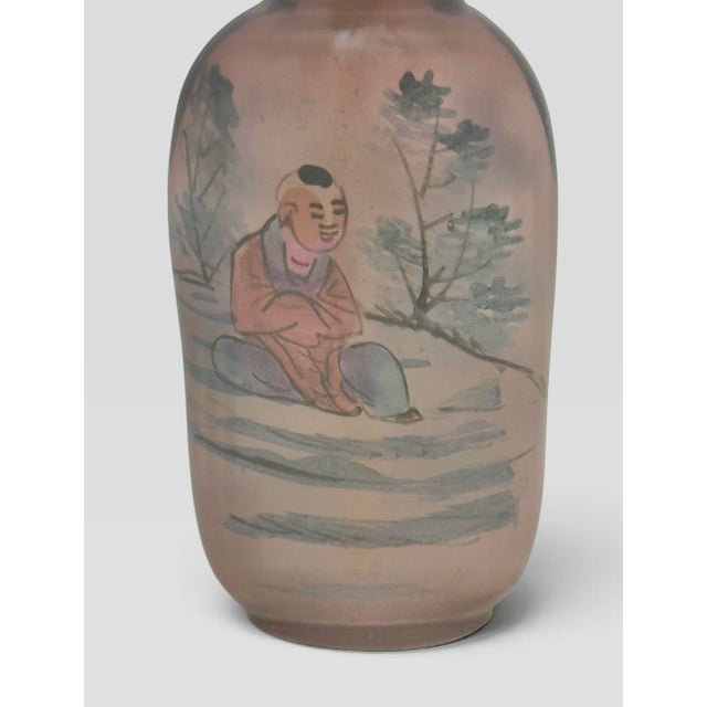 Early 20th Century Early 20th‑Century Chinese Inside‑Painted Purple Glass Snuff Bottle — Two Miniature Figures, Agate Stopper For Sale - Image 5 of 12