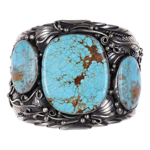 Late 20th Century Huge Navajo Sterling and Turquoise cuff by Augustine Largo For Sale