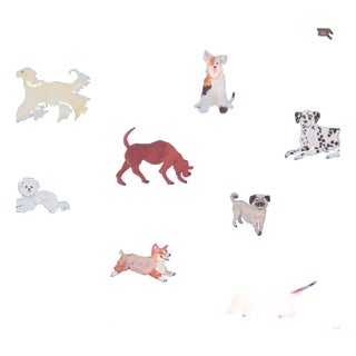 Sample - Schumacher x Happy Menocal Dogs Wallcovering in Cerulean For Sale