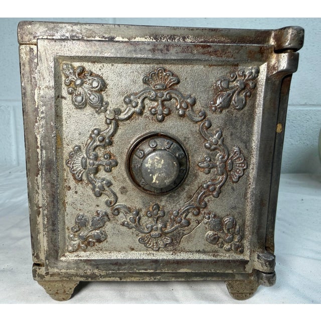 Figurative Large Rare Antique 19th Century Ornate Cast Iron Safe Deposit Coin Still Bank For Sale - Image 3 of 14