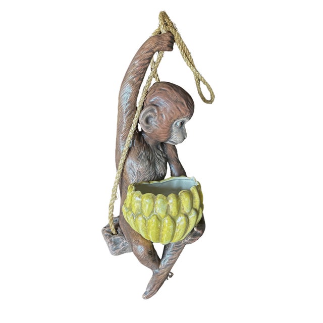 Brown Hanging Planter Swinging Monkey With Banana Bowl “Porch Monkey” Vintage 1970s For Sale - Image 8 of 11