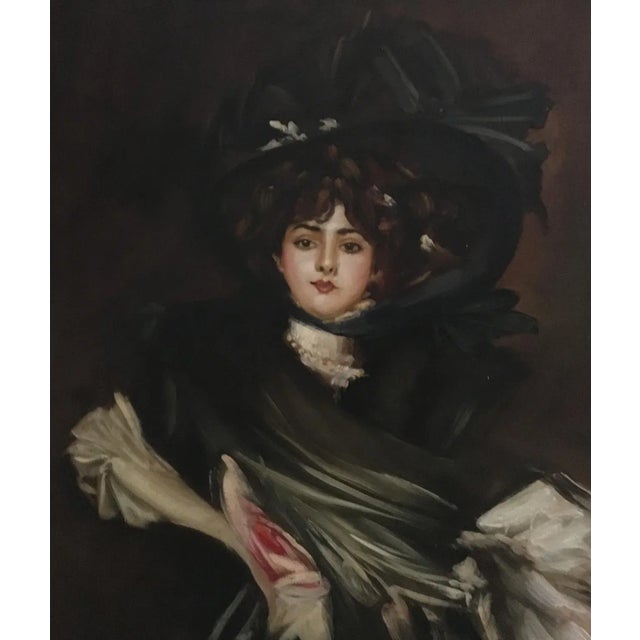 Lady in Black-in the Manner of G Bodini, Oil on Canvas, Framed For Sale - Image 4 of 8