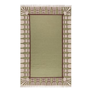 Part & Parcel Goods Wool Tassel Rug, 10' x 14', Sage, Chocolate and Eggshell For Sale