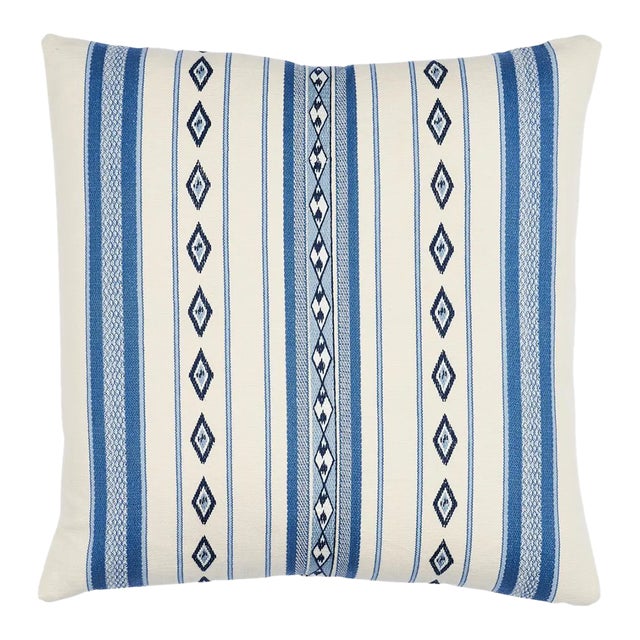 Schumacher Dakota Stripe 18" Pillow in Blue For Sale