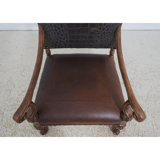 Animal Skin Century Leather & Wood High Back Armchair For Sale - Image 7 of 18