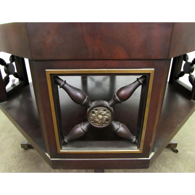 Antique Octagon Shaped Leather Top Rolling Side Table For Sale - Image 6 of 10