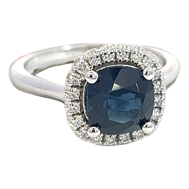 Natural Sapphire Diamond Ring Size 6.5 14k White Gold 2.25 Certified For Sale