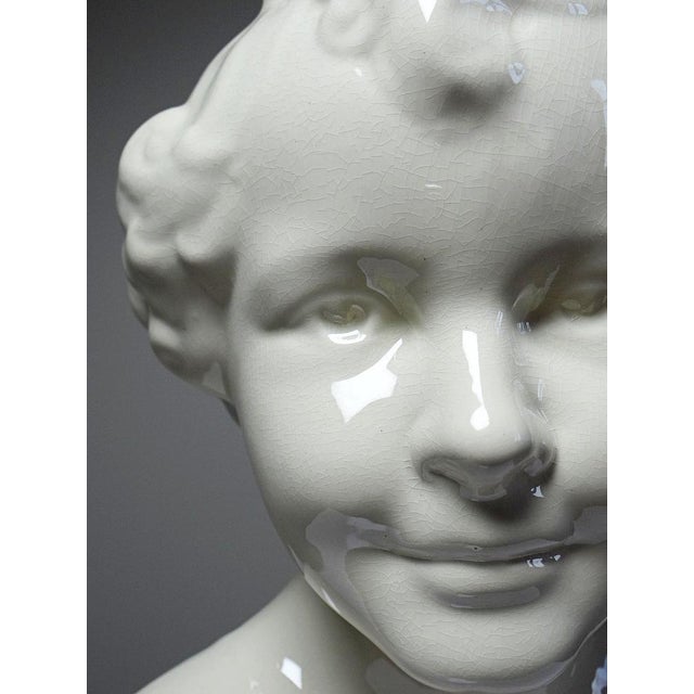 Large Art Deco Faience Bust from Sarreguemines, 20th Century For Sale - Image 4 of 17