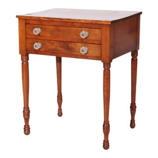 Antique Sheraton Cherry 2-Drawer Stand With Sandwich Glass Knobs C1840 For Sale