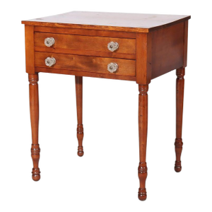 Antique Sheraton Cherry 2-Drawer Stand With Sandwich Glass Knobs C1840