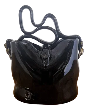 Black Glass Handbag Vase, 1980s