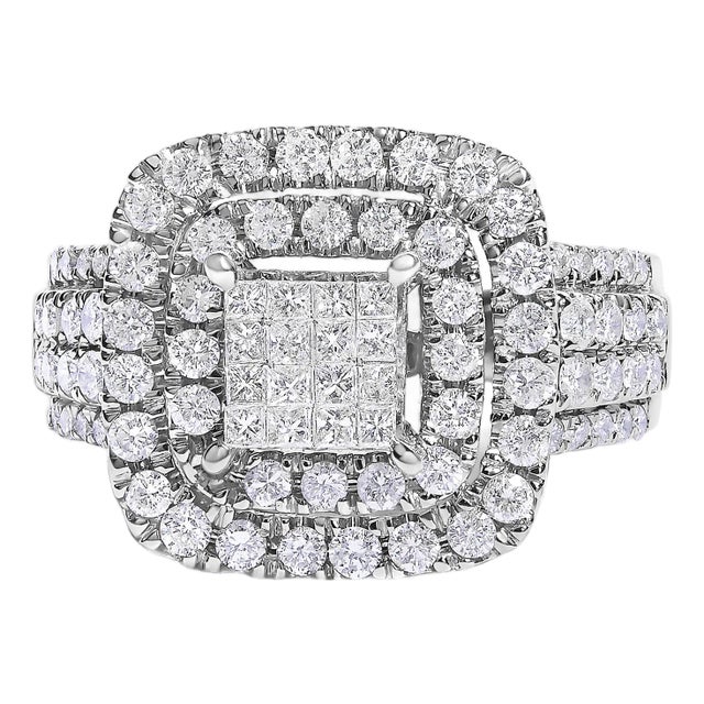 14KT White Gold Diamond Cocktail Ring (1 1/2 cttw, H-I Color, SI2-I1 Clarity) - Size 6.5 For Sale