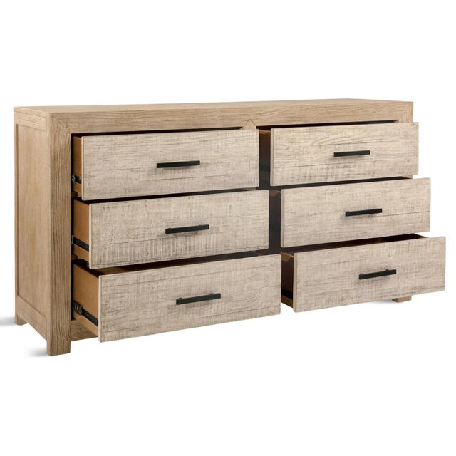 2020s Bleached Pine Coastal Farmhouse Six-Drawer Dresser For Sale - Image 5 of 6