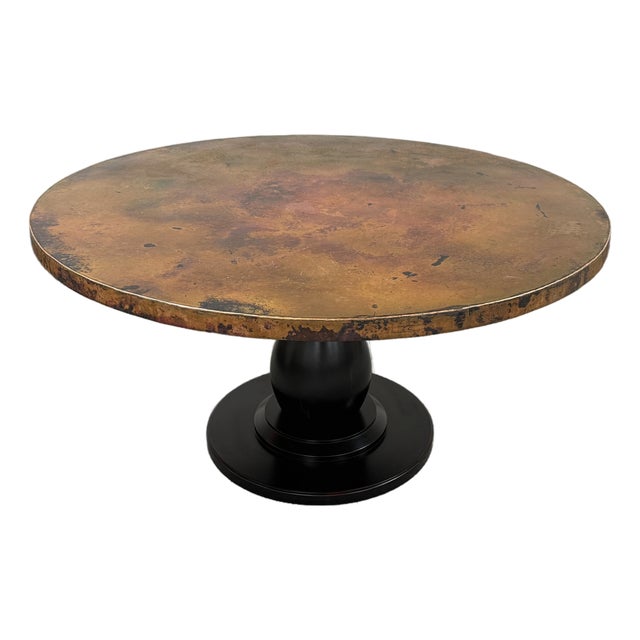 Rustic Dining Table Copper Top With Pedestal Base ~ Seats 6 For Sale