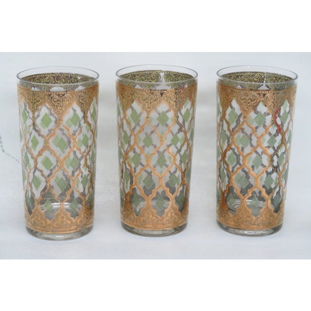 Mid-Century Modern Culver Valencia Mid Century Barware Gold Highlight Glass Water Bar Cups Set of 3 For Sale - Image 3 of 12