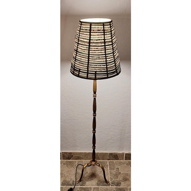 1950s Mid-Century Floor Lamp with Brass Base and Fabric Shade from Lamplove, 1950s For Sale - Image 5 of 8