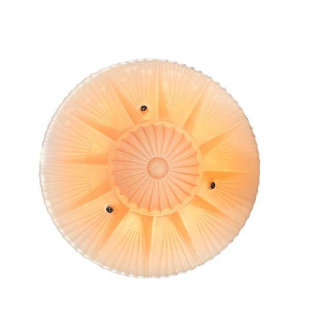 Art Deco Semi Flush 1930s Ceiling Light With a Pink Glass Bowl Antique White Painted Fixture For Sale - Image 3 of 6