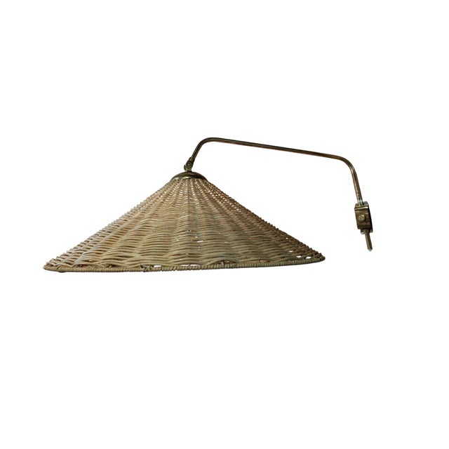 Vintage Finnish Brass and Rattan Wall Lamp by Valinte Oy, 1950s For Sale - Image 10 of 15