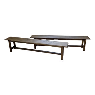 Vintage Rustic Farmhouse Benches in Oak, 1970s, Set of 2 For Sale
