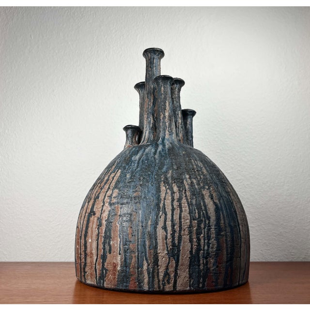 Large Mid-Century Modern Brutalist German Studio Pottery Chimney Vase from Gerhard Liebenthron, 1974 For Sale - Image 11 of 18