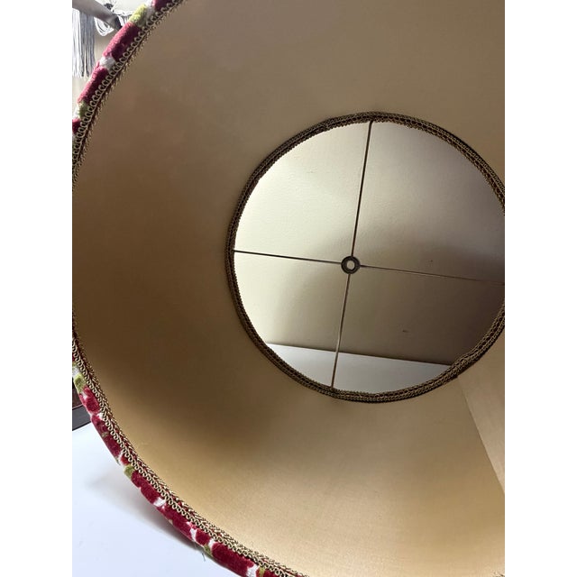 2020s Lamp Shade Drum With Gretchen Punch “Regal” Floral Velvet Maroon & Green Designer Fabric For Sale - Image 5 of 7
