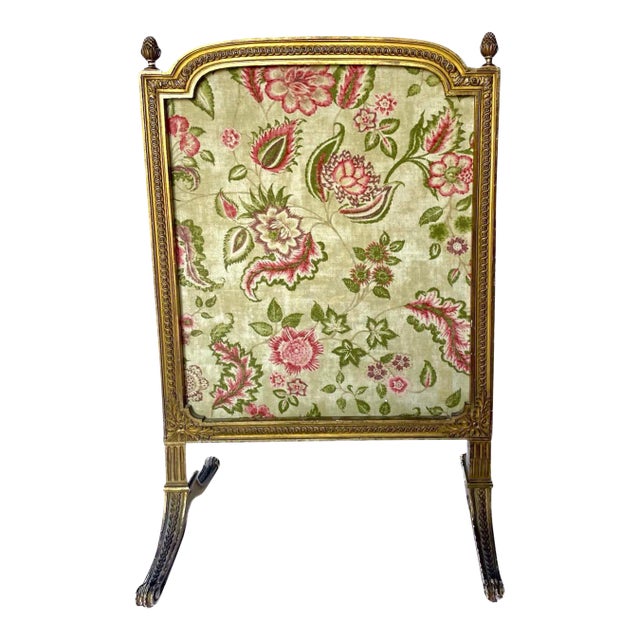 Antique Giltwood Floral &Velvet Fireplace Screen For Sale