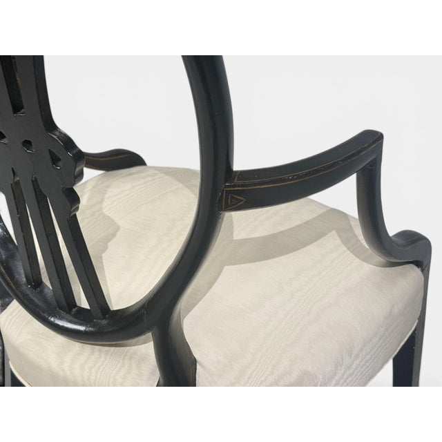 Neoclassical, Prince of Wales Armchairs, Ebonized Wood, Gilt, Silk, Usa, 19th C. For Sale - Image 17 of 18
