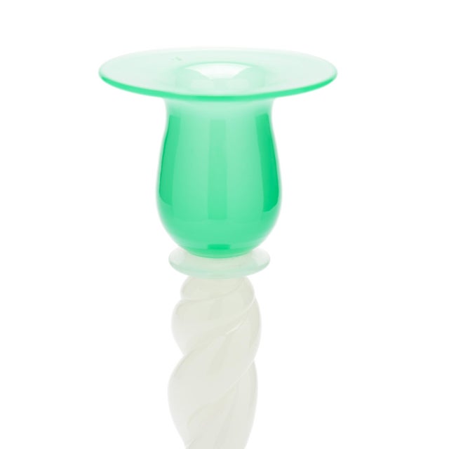 Steuben Steuben Jade Green and White Opaline Glass Candlestick, C. 1925 For Sale - Image 4 of 6