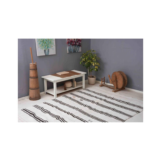 1960s Vintage Striped Turkish Black White Hemp Kilim Rug - 6`4" X 9`1" For Sale - Image 5 of 6