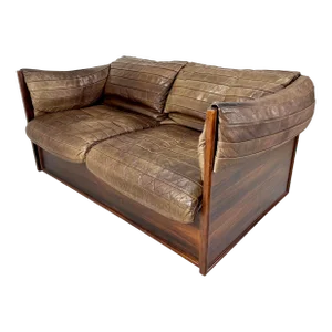 1960s Skipper Mobler Leather and Rosewood Settee