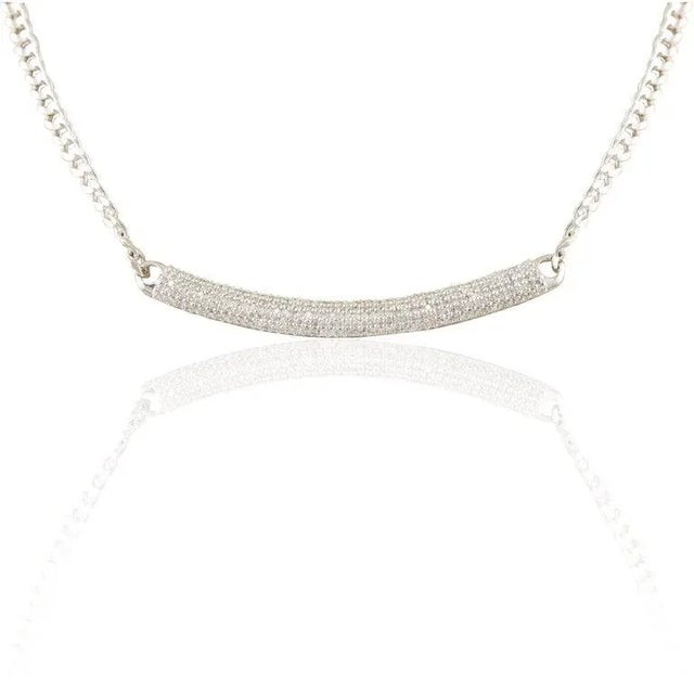 Metal 14k Solid White Gold Cluster Diamonds Bar Chain Necklace For Sale - Image 7 of 16