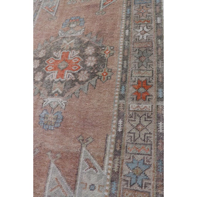 1940s Medallion Design Vintage Turkish Oushak Rug With Salmon and Pops of Orange 3'4"x5'7" For Sale - Image 5 of 10