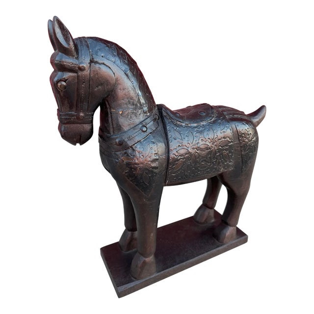 Hand Carved Wooden Horse Statue For Sale