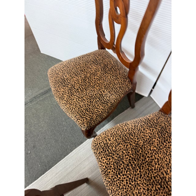 Wood French Provincial Leopard Print Dining Chairs, Set of Four For Sale - Image 7 of 12