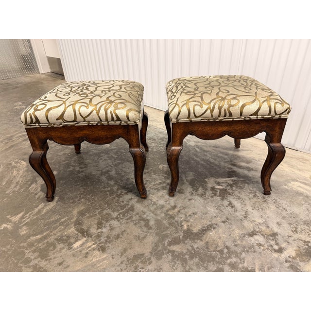 Coffee Early 20th Century Antique Queen Anne Style Ottomans - A Pair For Sale - Image 8 of 8