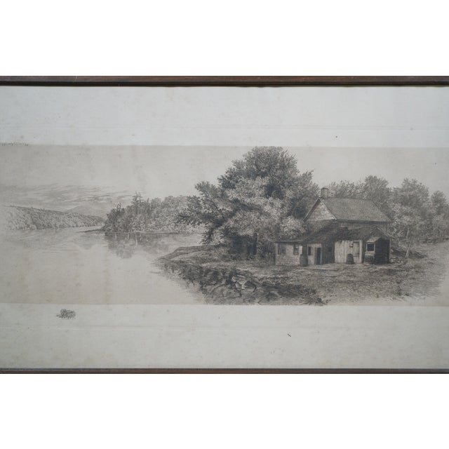 Late 19th Century Antique Hc Rost Forked River Landscape Riverscape Cottage Etching 30" For Sale - Image 5 of 13