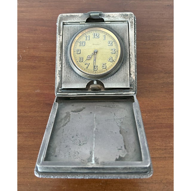 Metal Art Deco Silver Table Clock from William Base & Sons, Birmingham, 1927 For Sale - Image 7 of 18