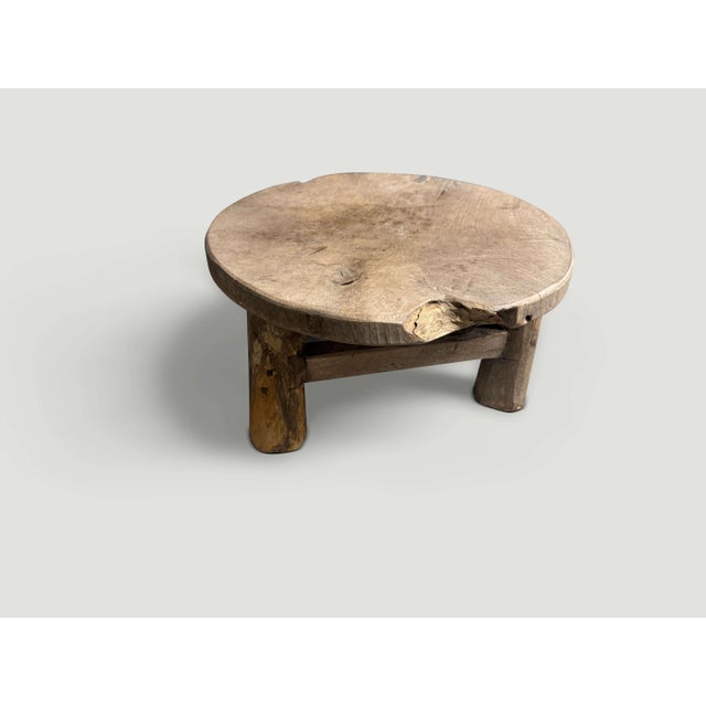 2010s Andrianna Shamaris Antique Teak Wood Round Side Table or Stool For Sale - Image 5 of 5