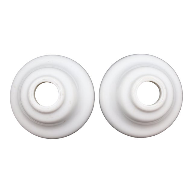 Pair of Vintage Plain White Ceramic Faucet Covers For Sale