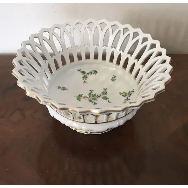 Ceramic Antique Early 19th Century French Empire Porcelain Sprig Cornflower Basket or Corbeille For Sale - Image 7 of 11