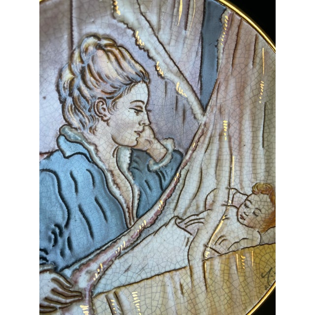 Ceramic 1977 Vincente Tiziano Italian Art Pottery Mother & Child Wall Plate For Sale - Image 7 of 8