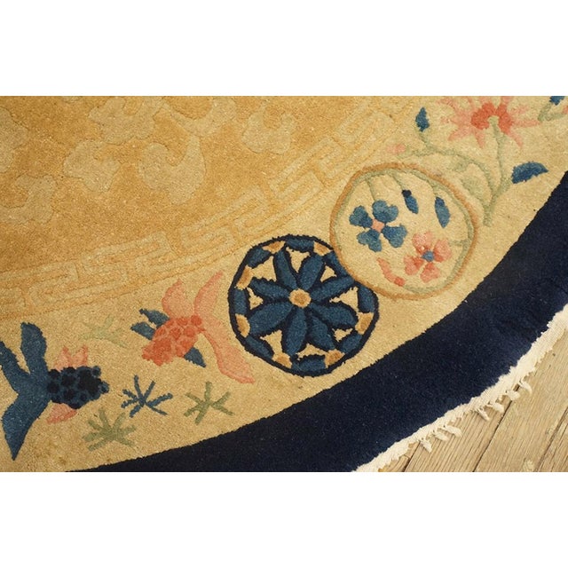 Textile 1920s Beige Oval Koi Fish and Bat Chinese Peking Carpet 5 2" X 7'10" Knotted Wool Rug For Sale - Image 7 of 11