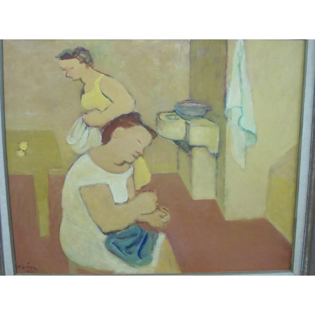 Maurice Louis Savin (French, 1894 - 1973) oil painting on canvas titled “Interior Avec Femme”. Signed at lower left and...